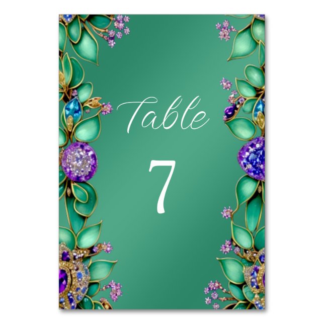 Numeração De Mesa Número da Tabela Folhas Verdes Gemas Roxas (Frente)