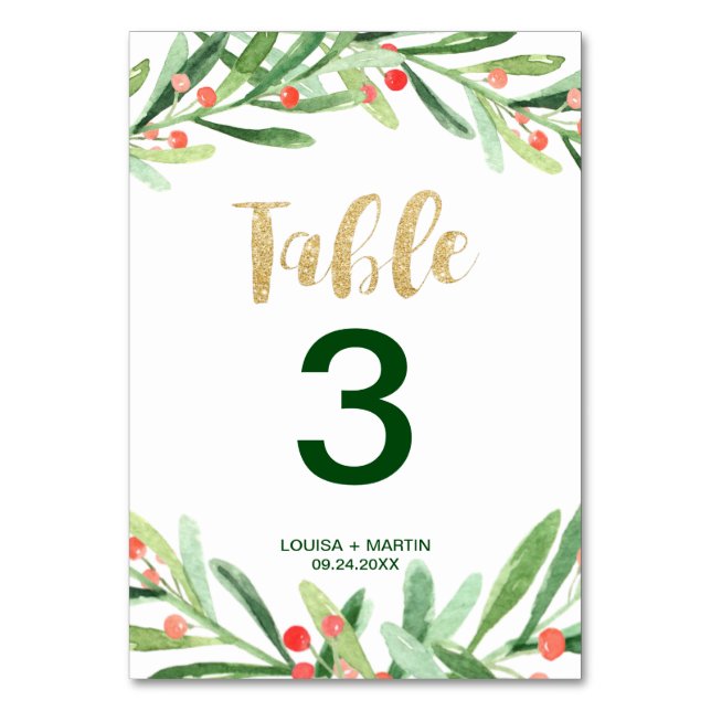 Numeração De Mesa Número da Tabela Holly Wreath de Natal (Frente)