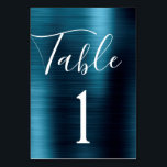 Numeração De Mesa Número da Tabela Metálica de Casamento Azul-marinh<br><div class="desc">Marinho Blue Faux Metálico Stainless Steel Metal Script Moderno e Elegante Número de Tabela. O número da tabela pode ser atualizado e alterado nesta placa cinzenta azul Marinho. Este cartão de Número de Tabela faz parte de uma coleção de casamento correspondente e itens adicionais correspondentes podem ser solicitados entrando em...</div>
