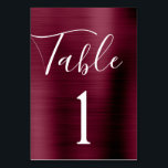 Numeração De Mesa Número da Tabela Metálica de Casamento Roxo-Borgon<br><div class="desc">Roxo Borgonha - Coranberry Marsala Faux Metallic Metal Script Moderno e Elegante Número de Tabela. O número da tabela pode ser atualizado e alterado neste outono ou cartão de Casamento outono burgundy. Este cartão de Número de Tabela faz parte de uma coleção de casamento correspondente e itens adicionais correspondentes podem...</div>