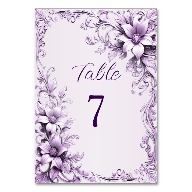 Numeração De Mesa Número da Tabela na moda Purple Flowers (Frente)