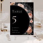 Numeração De Mesa Número da Tabela Negra Negra Negra Negra Gótica<br><div class="desc">Este número da mesa de casamento preto e gótico é uma canvas escura de romance e elegância eterno. Esta design apresenta os motivos tradicionais interligados com uma estética moderada que lembra o outono. Rosa empoeirado delicado de cor d'água e arranjos florais escuros de blush dançam na canvas preta, evocando a...</div>