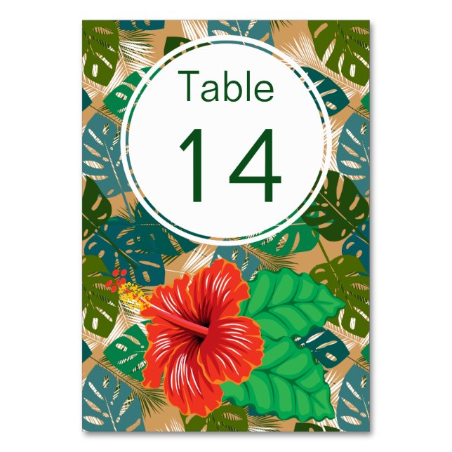 Numeração De Mesa Número da Tabela Red Hibiscus Luau Casamento Havai (Frente)