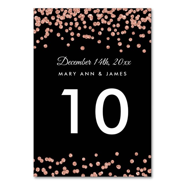 Numeração De Mesa Número da Tabela Rosa Dourado Faux Glitter Confett (Frente)