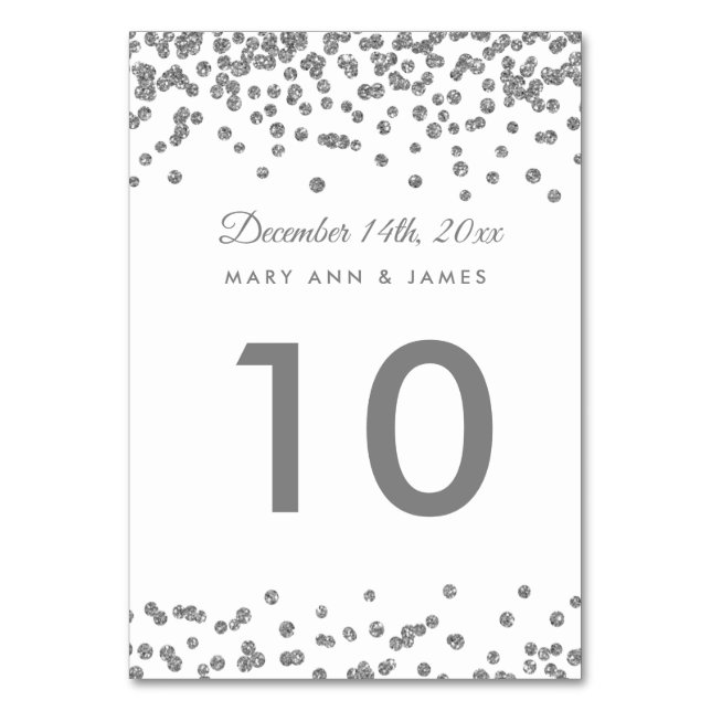 Numeração De Mesa Número da Tabela Silver Faux Glitter Confetti Whit (Frente)