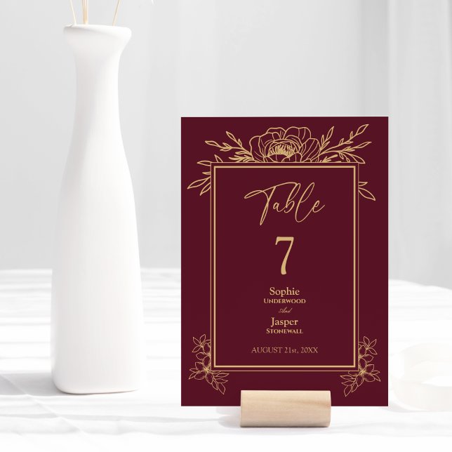 Numeração De Mesa Número da Tabela Simples de Casamento Floral Doura (Criador carregado)