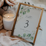 Numeração De Mesa Número da Tabela Verde Elegante<br><div class="desc">Este elegante número da mesa verde é perfeito para um casamento simples. O moderno elegante design apresenta uma disposição botânica natural de eucalipto, folhas e plantas com um sutil sotaque de hortelã verde-aquarela. A placa impressão na frente e atrás (lado duplo). Os itens são impressos exatamente como aparecem na tela...</div>