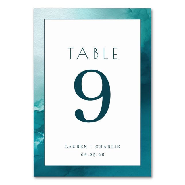 Numeração De Mesa Número de Aquarela Azul-Elegante (Frente)