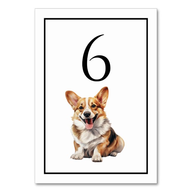 Numeração De Mesa Número de Mesa Aquarela Cão Corgi (Frente)