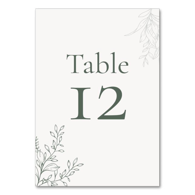 Numeração De Mesa Número de Mesa Botânico em Verde Sálvia Minimalist (Frente)