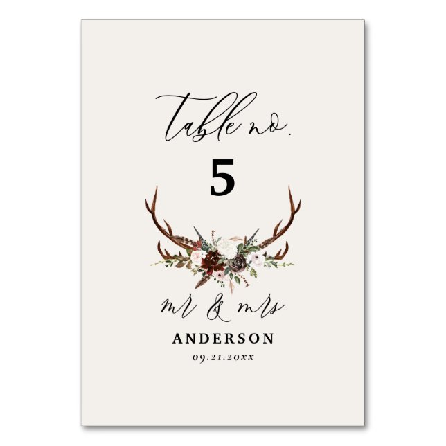 Numeração De Mesa Número de Mesa Casamento Antler Rústico Floresta C (Frente)