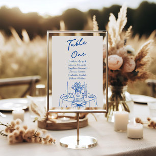 Numeração De Mesa Número de Mesa Casamento Azul Francês Desenhado à