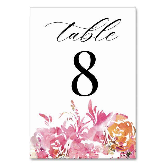 Numeração De Mesa Número de Mesa Casamento Moderno Aquarela Rosa (Frente)