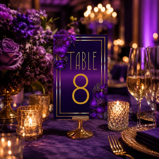 Numeração De Mesa Número de Mesa Casamento Roxo Violeta Luminoso Chi (Chic Sleek Luminous Violets Wedding Table Number Cards)