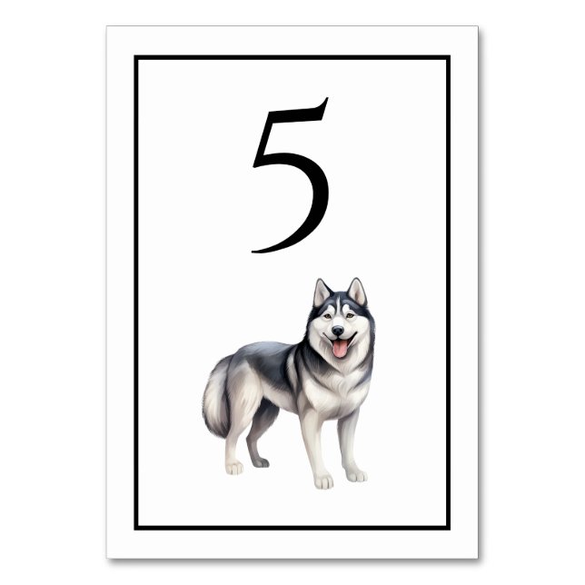 Numeração De Mesa Número de Mesa com Cão Husky em Aquarela (Frente)