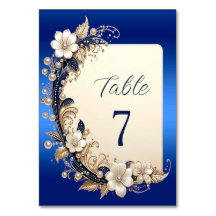 Número de Mesa com Embelezamento Floral Azul Branc