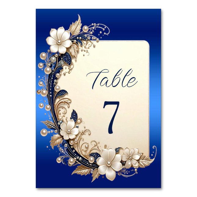 Numeração De Mesa Número de Mesa com Embelezamento Floral Azul Branc (Frente)