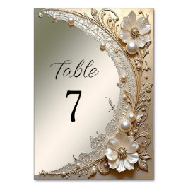 Numeração De Mesa Número de Mesa com Flores Brancas Modernas e Pérol