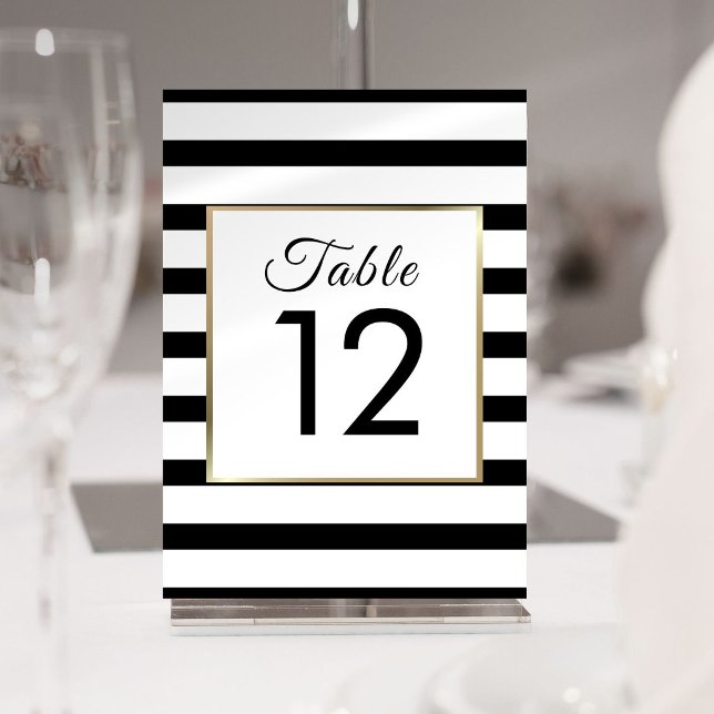 Numeração De Mesa Número de Mesa com Listra Clássica em Folha Dourad (Classic Stripe Wedding | Faux Gold Foil Table Number)