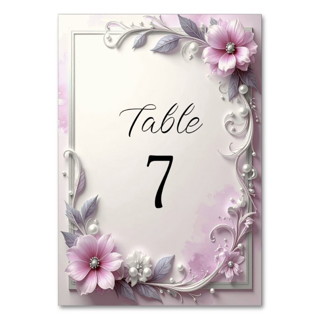 Numeração De Mesa Número de Mesa com Moldura Floral Rosa (Frente)
