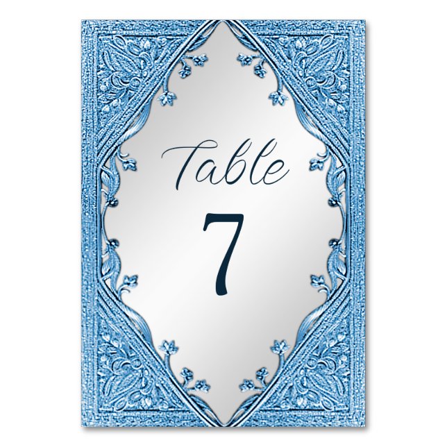 Numeração De Mesa Número de Mesa com Moldura Ornamental Azul (Frente)