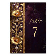 Número de Mesa com Ornamento Floral Dourado e Péro