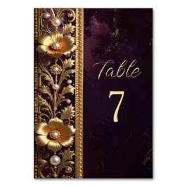 Numeração De Mesa Número de Mesa com Ornamento Floral Dourado e Péro