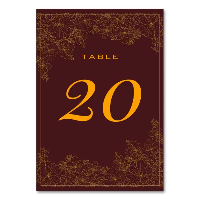Numeração De Mesa Número de Mesa com Padrão Dourado Sutil Burgundy C (Frente)