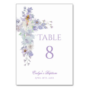 Numeração De Mesa Número de Mesa de Batismo Cruz Floral Lavanda