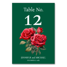 Número de Mesa de Casamento Aquarela Rosas Vermelh