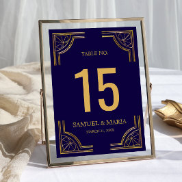 Numeração De Mesa Número de Mesa de Casamento Azul Dourado Elegante