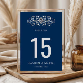 Numeração De Mesa Número de Mesa de Casamento Azul Marinho com Flore
