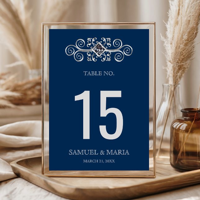 Numeração De Mesa Número de Mesa de Casamento Azul Marinho com Flore (Criador carregado)