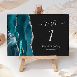 Numeração De Mesa Número de Mesa de Casamento Azul Teal Prata Ágata 