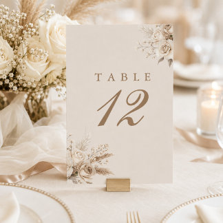 Numeração De Mesa Número de Mesa de Casamento Bege Champanhe Rosas d