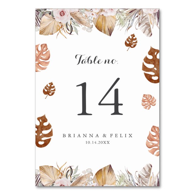 Numeração De Mesa Número de Mesa de Casamento Boho Neutro Rústico (Frente)