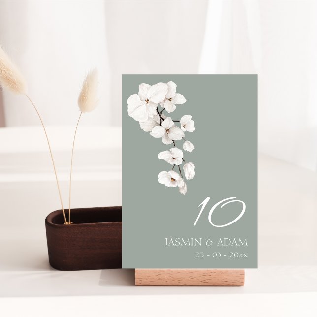 Numeração De Mesa Número de Mesa de Casamento Chic Sage Verde Orquíd (Modern Sage Green White Orchids Wedding Table Number)