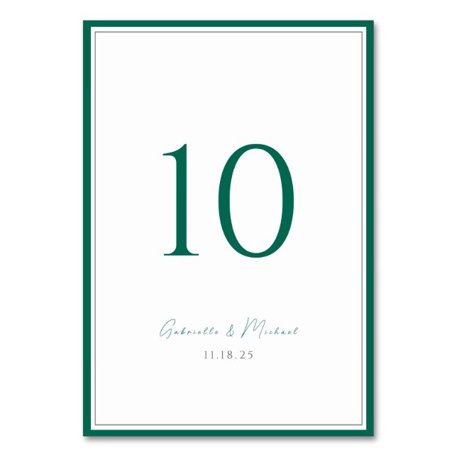 Numeração De Mesa Número de Mesa de Casamento Clássico Verde Esmeral (Frente)