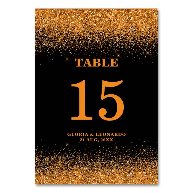 Numeração De Mesa Número de Mesa de Casamento com Brilho Dourado Rom (Frente)