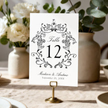 Número de Mesa de Casamento com Crista Preta Elega