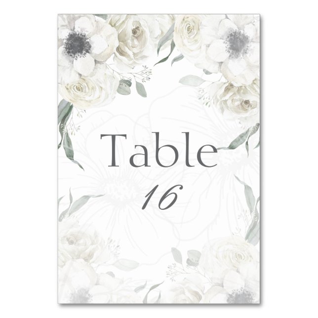 Numeração De Mesa Número de Mesa de Casamento com Flores Brancas Ele (Frente)
