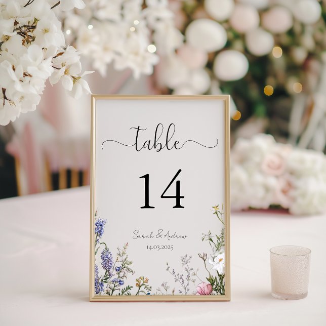 Numeração De Mesa Número de Mesa de Casamento com Flores Silvestres  (Criador carregado)