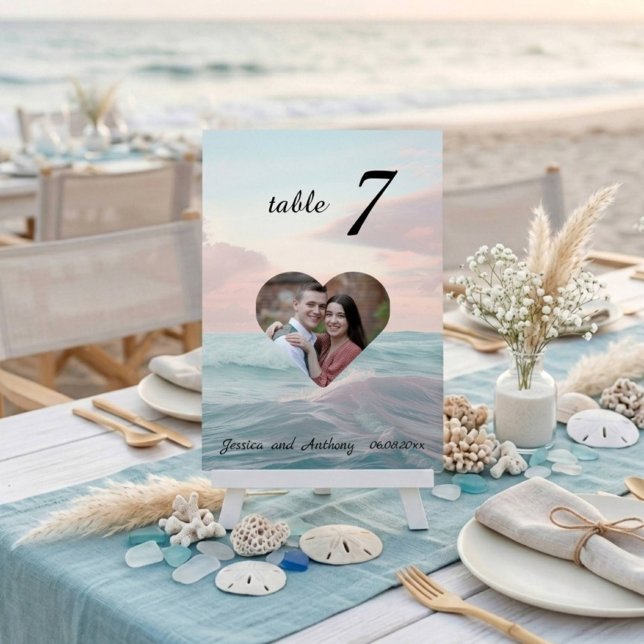 Numeração De Mesa Número de Mesa de Casamento com Foto de Praia Únic (Criador carregado)