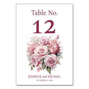 Numeração De Mesa Número de Mesa de Casamento com Rosas Cor-de-Rosa 