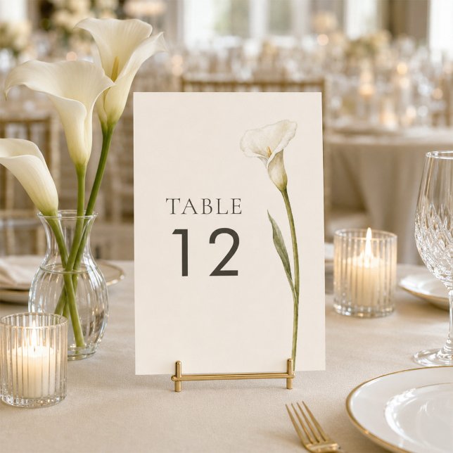 Numeração De Mesa Número de Mesa de Casamento de Lírio Calla Branco  (Modern White Calla Lily Wedding Table Number)