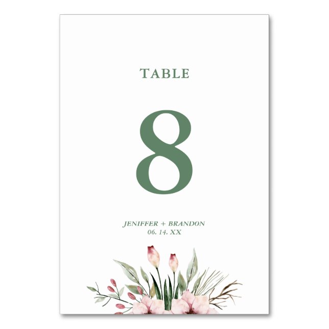 Numeração De Mesa Número de Mesa de Casamento de Verão com Flores em (Frente)