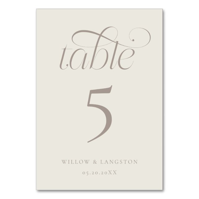 Numeração De Mesa Número de Mesa de Casamento Elegante Bege (Frente)