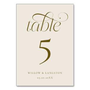 Numeração De Mesa Número de Mesa de Casamento Elegante Creme