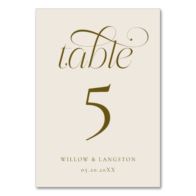 Numeração De Mesa Número de Mesa de Casamento Elegante Creme (Frente)