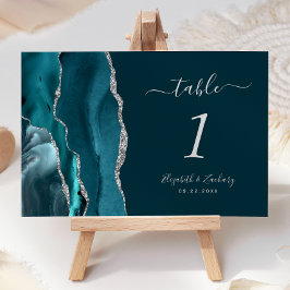 Numeração De Mesa Número de Mesa de Casamento em Ágata Azul Teal Pra